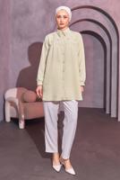 Tesettür giyim BEJ BONCUK İŞLEMELİ GÖMLEK TUNİK T 3314