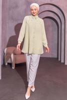 Tesettür giyim BEJ BONCUK İŞLEMELİ GÖMLEK TUNİK T 3314