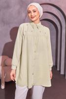 Tesettür giyim BEJ BONCUK İŞLEMELİ GÖMLEK TUNİK T 3314