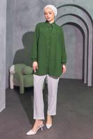 Tesettür giyim HAKİ BONCUK İŞLEMELİ GÖMLEK TUNİK T 3314