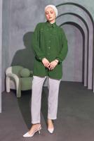 Tesettür giyim HAKİ BONCUK İŞLEMELİ GÖMLEK TUNİK T 3314