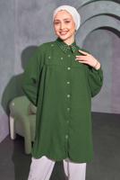 Tesettür giyim HAKİ BONCUK İŞLEMELİ GÖMLEK TUNİK T 3314