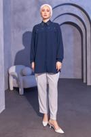 Vêtements hijab BLEU MARINE TUNIQUE CHEMISE PERLÉE T 3314