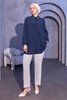 Vêtements hijab BLEU MARINE TUNIQUE CHEMISE PERLÉE T 3314