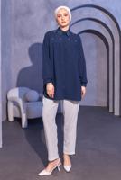 Vêtements hijab BLEU MARINE TUNIQUE CHEMISE PERLÉE T 3314