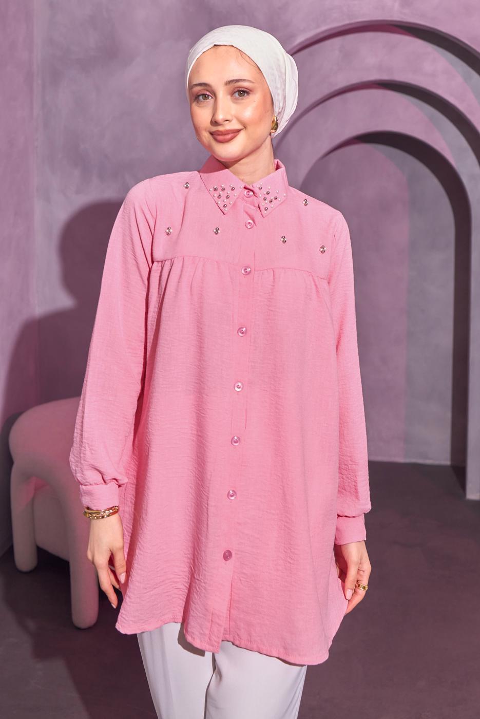 Vêtements hijab ROSE TUNIQUE CHEMISE PERLÉE T 3314
