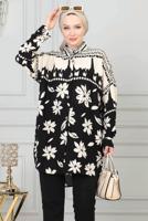 Tesettür giyim SİYAH DESENLİ PAMUKLU GÖMLEK TUNİK T 3347
