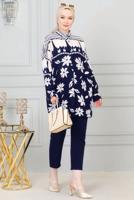 Tesettür giyim LACİVERT DESENLİ PAMUKLU GÖMLEK TUNİK T 3347