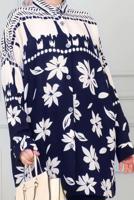 Tesettür giyim LACİVERT DESENLİ PAMUKLU GÖMLEK TUNİK T 3347