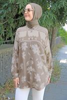 Tesettür giyim VİZON DESENLİ PAMUKLU GÖMLEK TUNİK T 3347