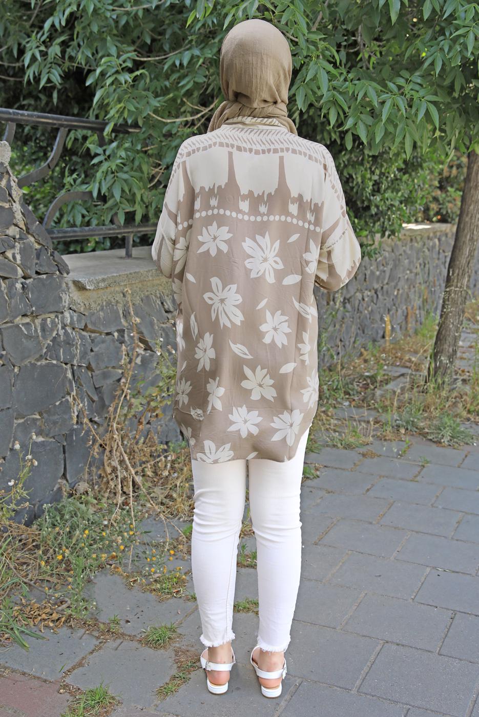 Tesettür giyim VİZON DESENLİ PAMUKLU GÖMLEK TUNİK T 3347