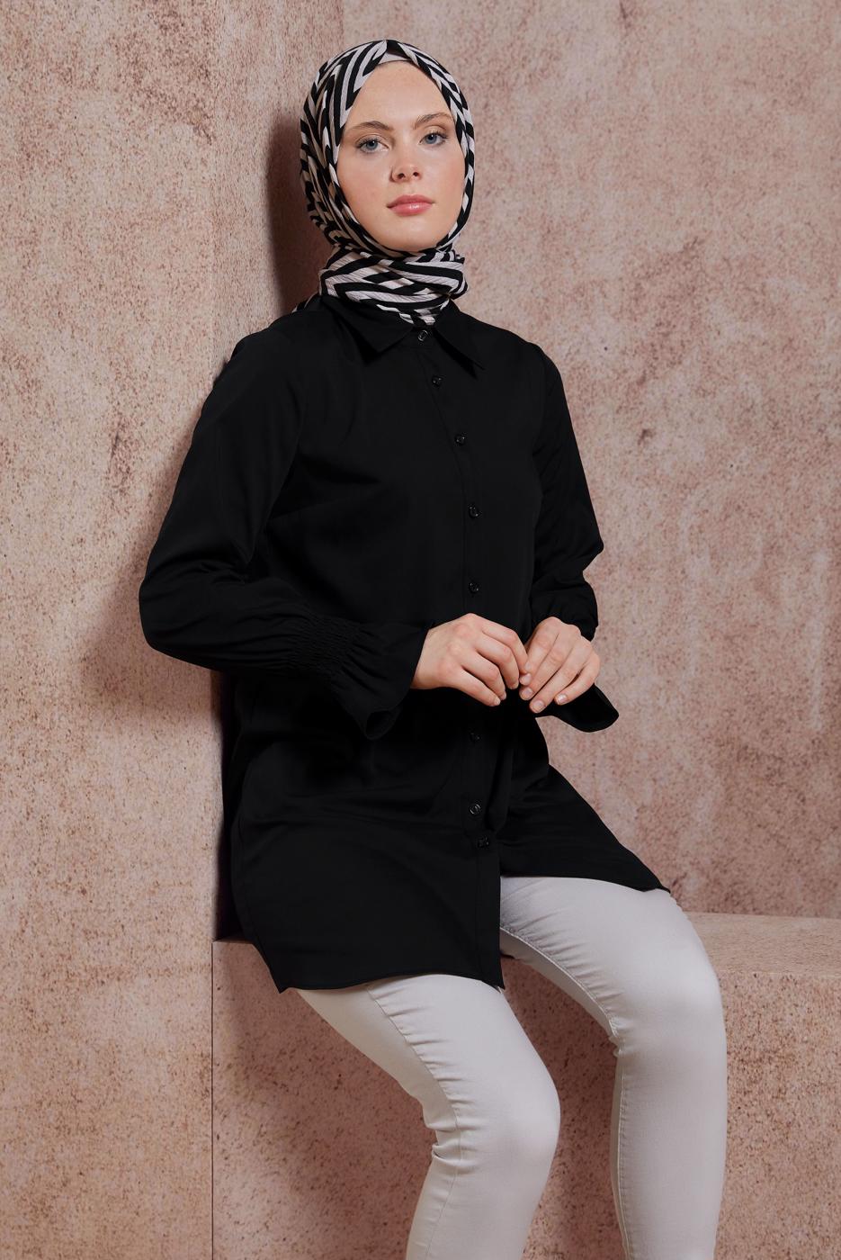 Vêtements hijab NOIR CHEMISE TUNIQUE T 3447