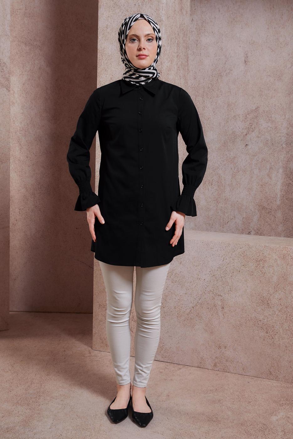 Vêtements hijab NOIR CHEMISE TUNIQUE T 3447