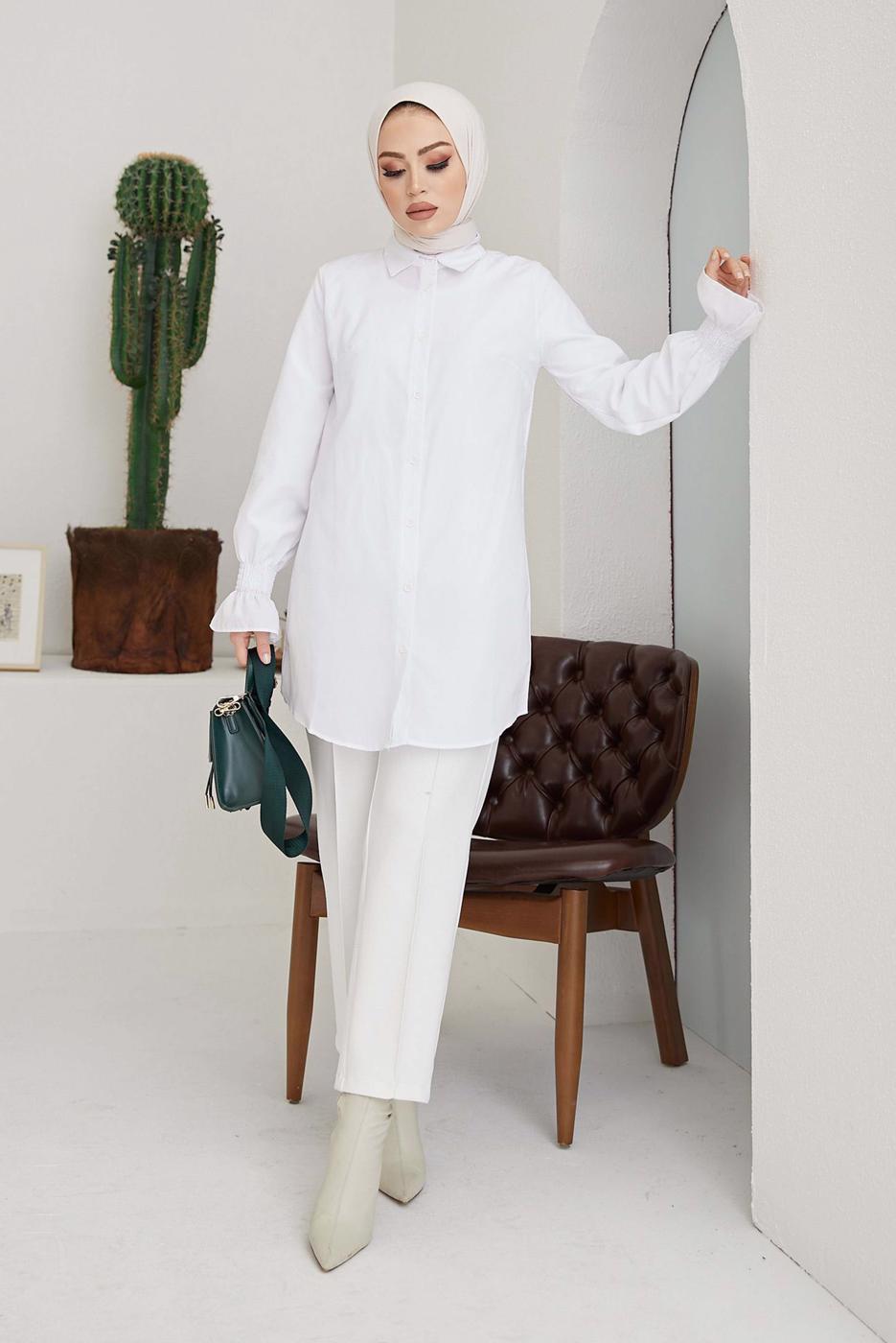 Hijab clothing WHITE SHIRT TUNIC T 3447