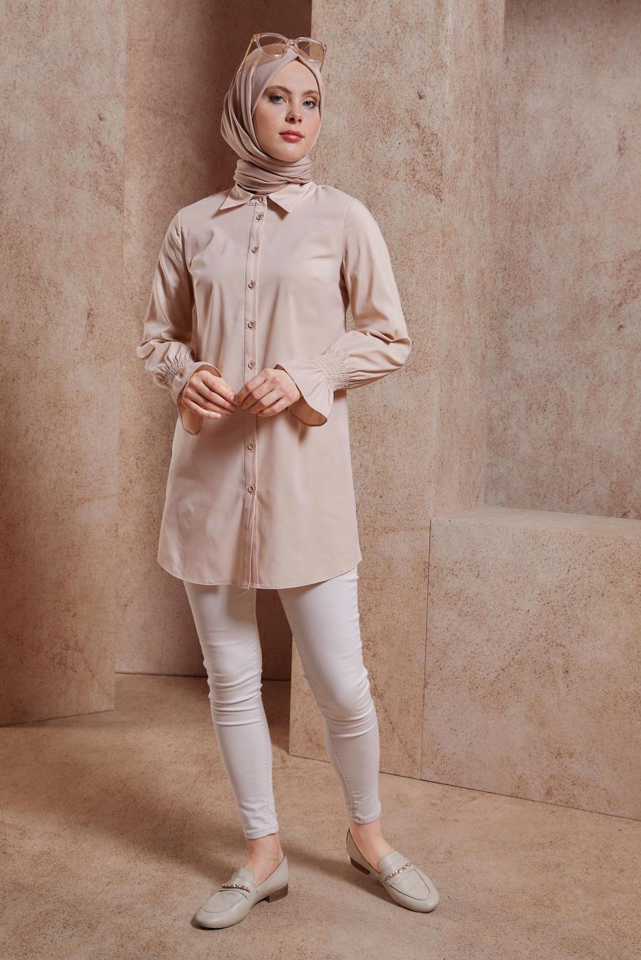 Vêtements hijab BEIGE CHEMISE TUNIQUE T 3447