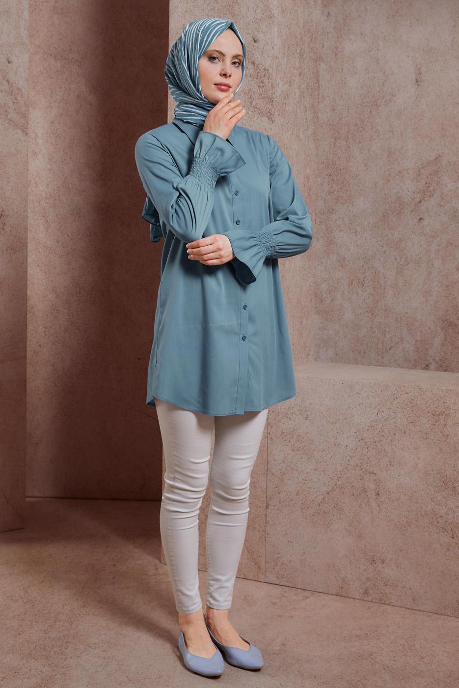 Vêtements hijab BLEU MARINE CHEMISE TUNIQUE T 3447