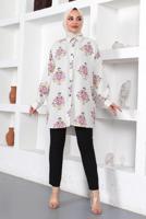 Tesettür giyim BEJ DESENLİ PAMUKLU GÖMLEK TUNİK T 3521