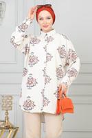 Tesettür giyim BEJ DESENLİ PAMUKLU GÖMLEK TUNİK T 3521