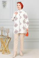 Tesettür giyim BEJ DESENLİ PAMUKLU GÖMLEK TUNİK T 3521