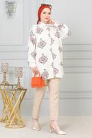 Tesettür giyim BEJ DESENLİ PAMUKLU GÖMLEK TUNİK T 3521