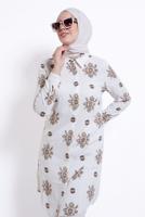 Tesettür giyim BEJ DESENLİ PAMUKLU TUNİK T 3545