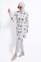 Tesettür giyim BEJ DESENLİ PAMUKLU TUNİK T 3545