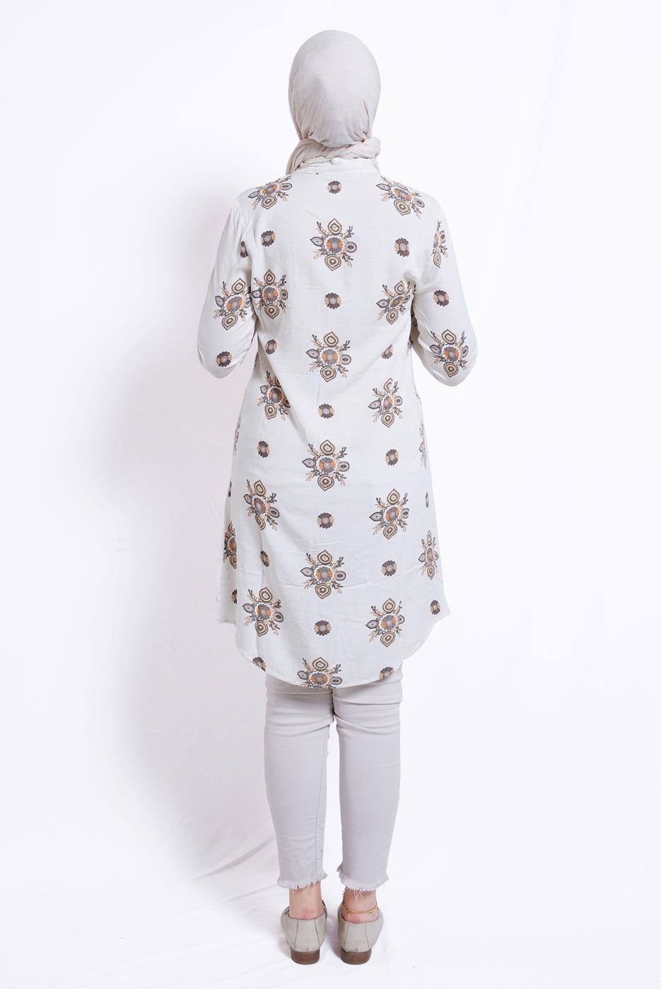 Tesettür giyim BEJ DESENLİ PAMUKLU TUNİK T 3545