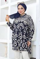 Tesettür giyim LACİVERT DESENLİ PAMUKLU TUNİK T 3548