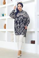 Tesettür giyim LACİVERT DESENLİ PAMUKLU TUNİK T 3548