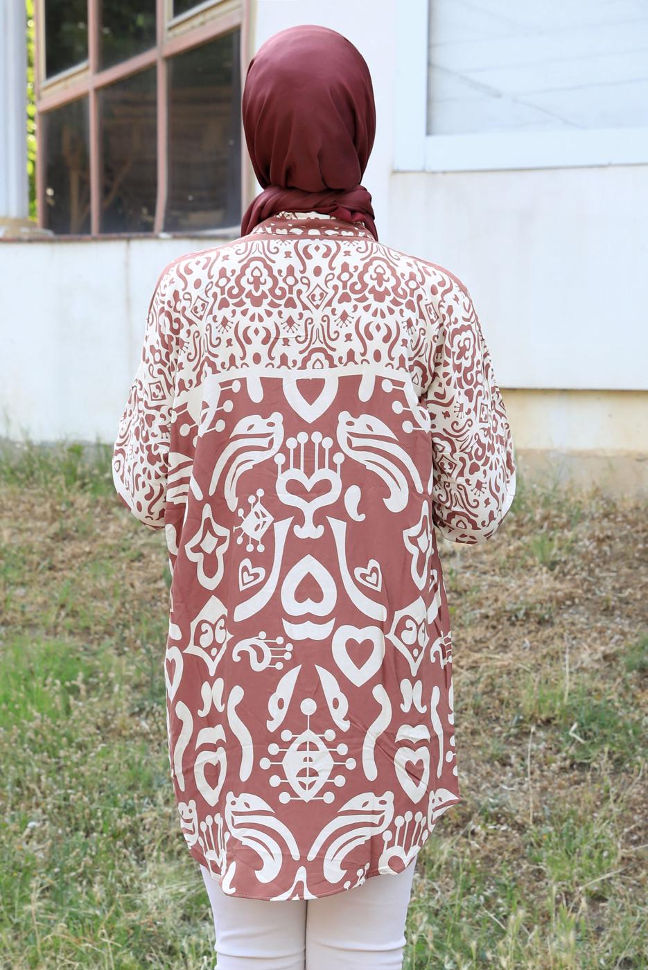 Tesettür giyim PUDRA DESENLİ PAMUKLU TUNİK T 3548