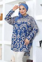 Tesettür giyim LACİVERT DESENLİ PAMUKLU TUNİK T 3548