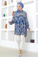 Tesettür giyim LACİVERT DESENLİ PAMUKLU TUNİK T 3548