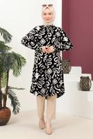 Tesettür giyim SİYAH DESENLİ PAMUKLU TUNİK T 3572