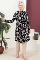 Tesettür giyim SİYAH DESENLİ PAMUKLU TUNİK T 3572