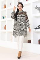 Tesettür giyim SİYAH DESENLİ PAMUKLU TUNİK T 3588