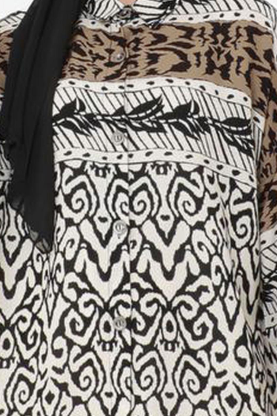 Tesettür giyim SİYAH DESENLİ PAMUKLU TUNİK T 3588