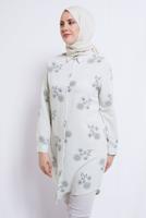 Tesettür giyim KREM ÇİÇEK DESENLİ PAMUKLU TUNİK T 3592