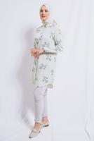Tesettür giyim KREM ÇİÇEK DESENLİ PAMUKLU TUNİK T 3592