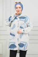 Tesettür giyim LACİVERT DESENLİ PAMUKLU TUNİK T 3598