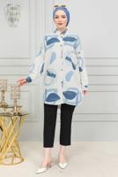 Tesettür giyim LACİVERT DESENLİ PAMUKLU TUNİK T 3598