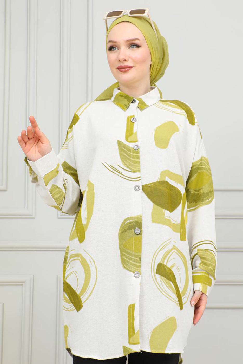 Vêtements hijab VERT TUNIQUE EN COTON À MOTIFS T 3598