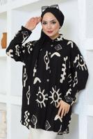 Tesettür giyim SİYAH DESENLİ PAMUKLU GÖMLEK TUNİK T 3600