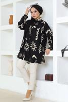 Tesettür giyim SİYAH DESENLİ PAMUKLU GÖMLEK TUNİK T 3600