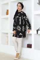 Tesettür giyim SİYAH DESENLİ PAMUKLU GÖMLEK TUNİK T 3600