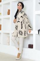 Tesettür giyim BEJ DESENLİ PAMUKLU GÖMLEK TUNİK T 3600