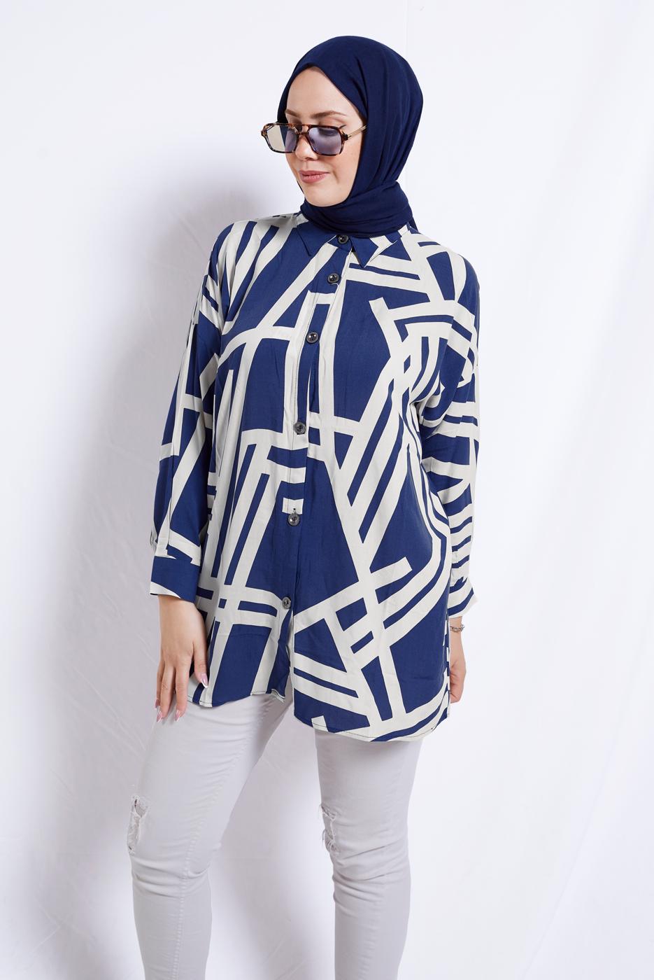 Vêtements hijab BLEU MARINE TUNIQUE EN COTON À MOTIFS T 3610