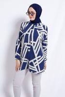 Vêtements hijab BLEU MARINE TUNIQUE EN COTON À MOTIFS T 3610