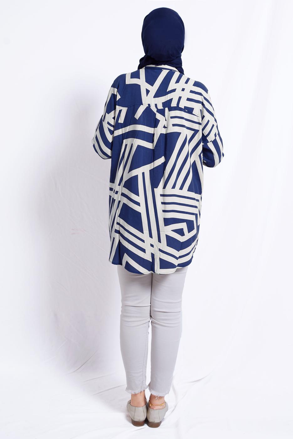 Vêtements hijab BLEU MARINE TUNIQUE EN COTON À MOTIFS T 3610