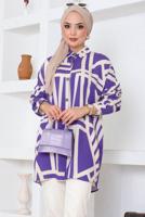 Tesettür giyim MOR DESENLİ PAMUKLU TUNİK T 3610