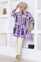 Tesettür giyim MOR DESENLİ PAMUKLU TUNİK T 3610